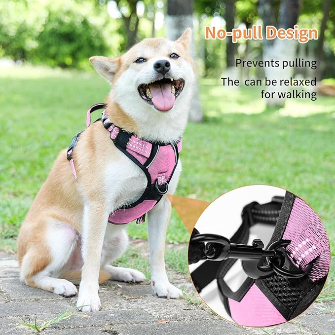 SUUVKING Dog Harness,No Pull Harness,Reflective No-Choke Pet Oxford Vest,Adjustable Soft Padded Pet Vest with Handle for Small to Large Dogs(Pink,M)