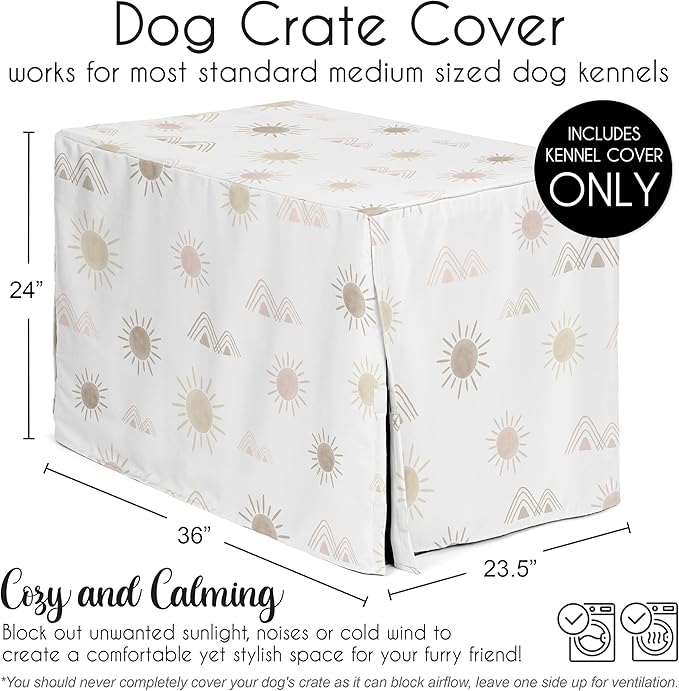 Sweet Jojo Designs 36in. Medium Dog Crate Cover (Boho Desert Sun) Pet Cage, Kennel Covers (Bohemian, Watercolor, Mountains, Southwest, Nature, Outdoors, Minimalist, Geometric, Mauve, Blush Pink, Gold)