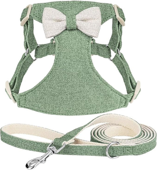 Beirui Small Dog Harness and Leash Set, Soft Lightweight Puppy Harness, Adjustable Bow Tie Puppy Harness for Medium Dogs (Green, M)