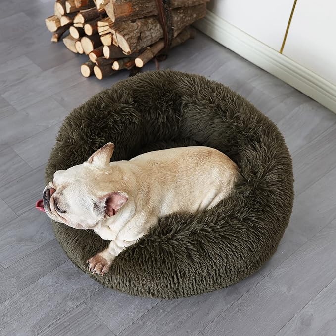 Puppy Bed for Calming Dog 23 Inches Green Anti-Anxiety Donut Dog Bed for Small Medium Dogs Washable Fuzzy Dog Bed Fits up to 15 lbs Pets Beds for Small Dog