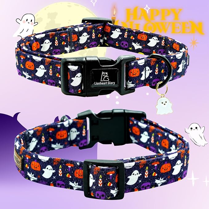 Lionheart glory Dog Collars Fall Halloween Pumpkin Collar Dog Heavy Comfortable Adjustable Dog Collar for Large Collar Dogs Girls or Boys Dog Collar Cute Pet Gift