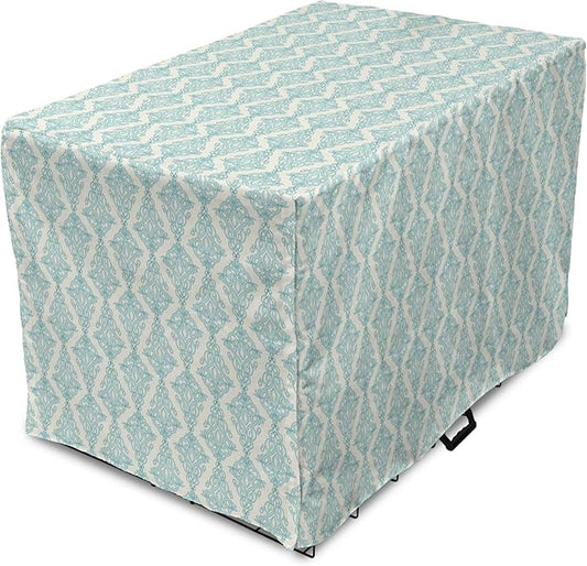 Lunarable Damask Blue Dog Crate Cover, Vintage Antique Pattern with Classic Victorian Motif, Easy to Use Pet Kennel Cover for Cats & Medium Dogs, 24 Inch, Eggshell Pale Cadet Blue