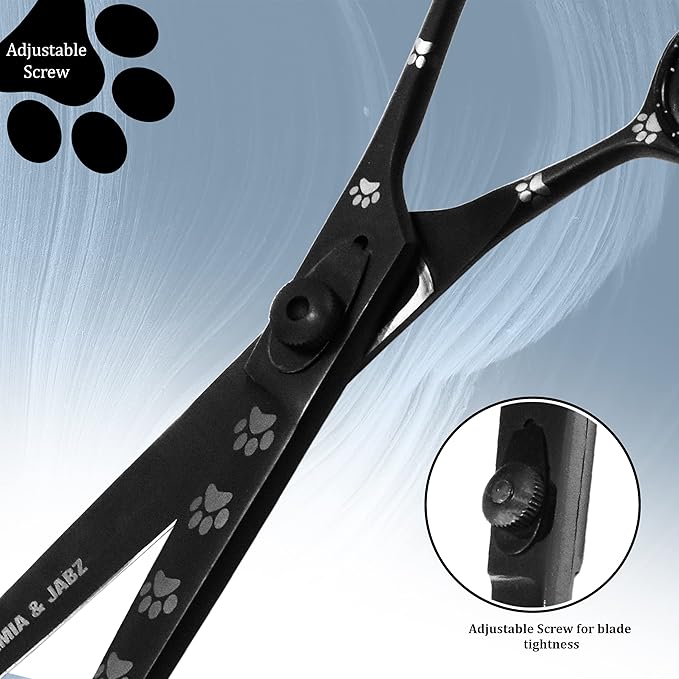 Professional Dog Grooming Scissors/Shears, Straight, with Paw Prints for Dogs, Cats & Pets (Right Handed, Black, Stainless Steel 8 Inch)