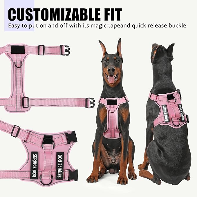 Demigreat Service Dog Harness, Reflective Dog Vest Harness with 5 PCS Patches, Adjustable Soft Oxford Pet Harness, Inner Layer Mesh, Easy to Control for Small Medium Large Dogs