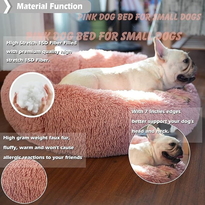 Puppy Beds for Small Dogs Washable 23 Inches Deep Sleep Calming Pink Cute Dog Bed for Girls Chihuahua Bed for Pet Dog Beds Fits up to 20 lbs Pets Beds Machine Washable Dog Bed.