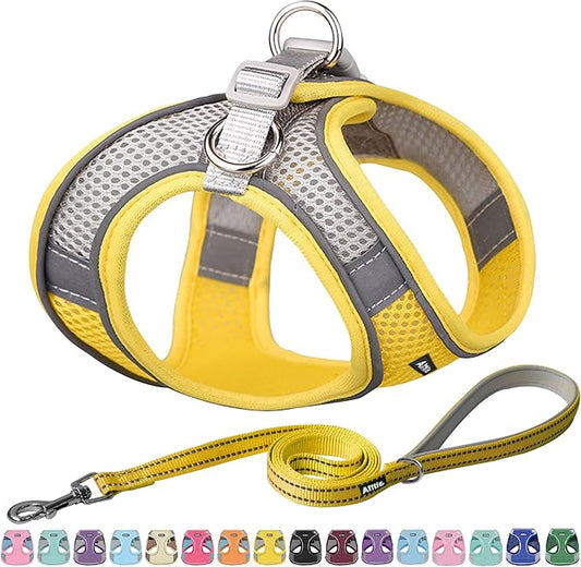 AIITLE Easy Walk Dog Harness and Leash Set - Pet Supply No Pull, Step in Adjustable Dog Harness with Padded Vest for Spring, Dog Harness No Choke Over, Easy to Put on Medium Dogs Yellow L