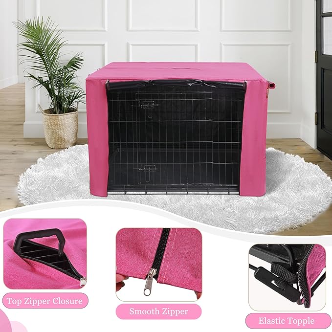HiCaptain Dog Crate Cover for 24 Inches Wire Crate, Heavy-Duty Breathable Pet Kennel Covers Fit for 1 2 Doors Standard Wire Crate (Pink 24 inches)