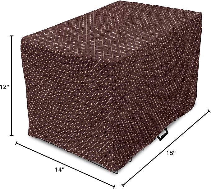 Lunarable Abstract Dog Crate Cover, Geometric Concept of Dotted Rhombus Pattern in a Traditional Style, Easy to Use Pet Kennel Cover for Small Dogs Puppies Kittens, 18 Inch, Dark Maroon Pale Camel