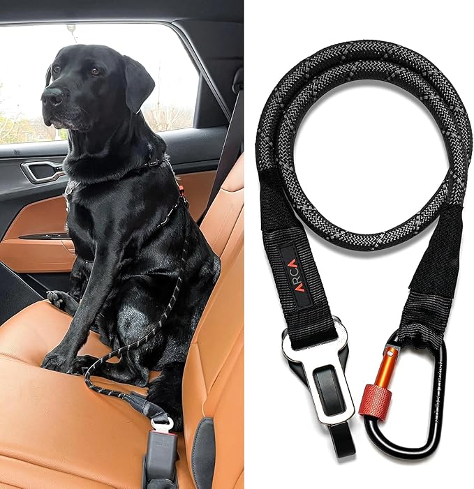 Dog Seat Belt for Car | Universal Dog Car Seatbelt | Durable Reflective Dog Seatbelt with Clip Hook Latch, Buckle and Alloy Carabiner- Safe and Secure Pet Safety Restraint for Dog