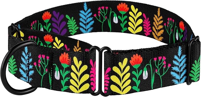 CollarDirect Martingale Collars for Dogs Heavy Duty Floral Pattern Female Safety Nylon Training Wide Collar Flower Design Large Medium (XL, Neck Size 19"-24", Toffee)