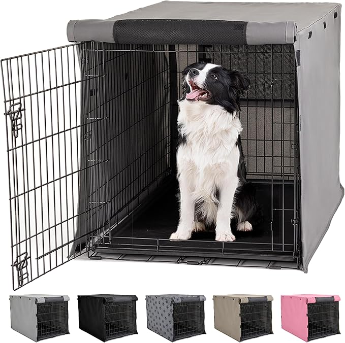Gorilla Grip Dog Crate Covers Compatible with Amazon Basics Dog Crates, All Sides Open, Privacy Cover Fits 36" Wire Kennel, Breathable Mesh Windows, Light Reducing Puppy Training Cage Topper, Gray