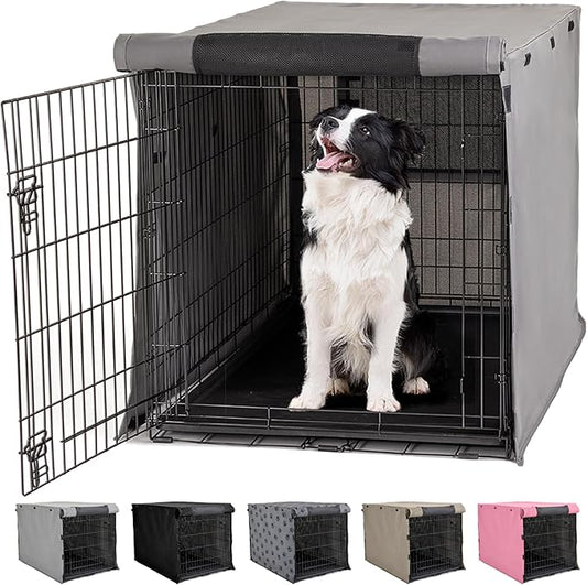Gorilla Grip Dog Crate Covers Compatible with Amazon Basics Dog Crates, All Sides Open, Privacy Cover Fits 36" Wire Kennel, Breathable Mesh Windows, Light Reducing Puppy Training Cage Topper, Gray