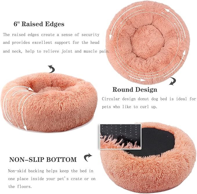 Dog Beds for Small Dogs 19 inches Anxiety and Calming Pink Dog Beds Washable Fluffy and Plush Cute Puppy Beds for Small Dogs Girl Fits up to 15 lbs Pets Beds for Small Dog.