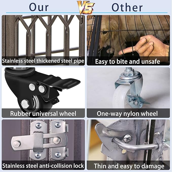 SMONTER Heavy Duty Dog Cage for Large Dog Strong Metal Kennel and Crate Pet Playpen with Three Doors, Four Wheels,42 Inch,Y Shape,Brown … … …