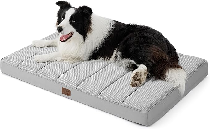 Bedsure Cooling Gel Foam Dog Bed for Large Dogs, Waterproof Orthopedic Egg Foam Dog Bed for Outdoor, Summer Comfort Pet Mats for Crate with Washable Cover(41"x29", Grey)