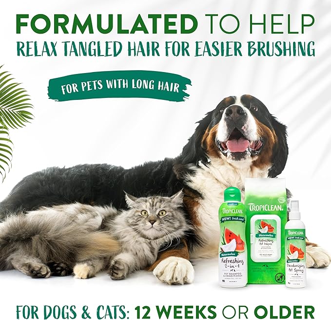 TropiClean Watermelon Grooming Kit for Dogs| Natural Pet Products Derived from Natural Ingredients | Safe for Cats | Made in The USA | 3 Piece Set