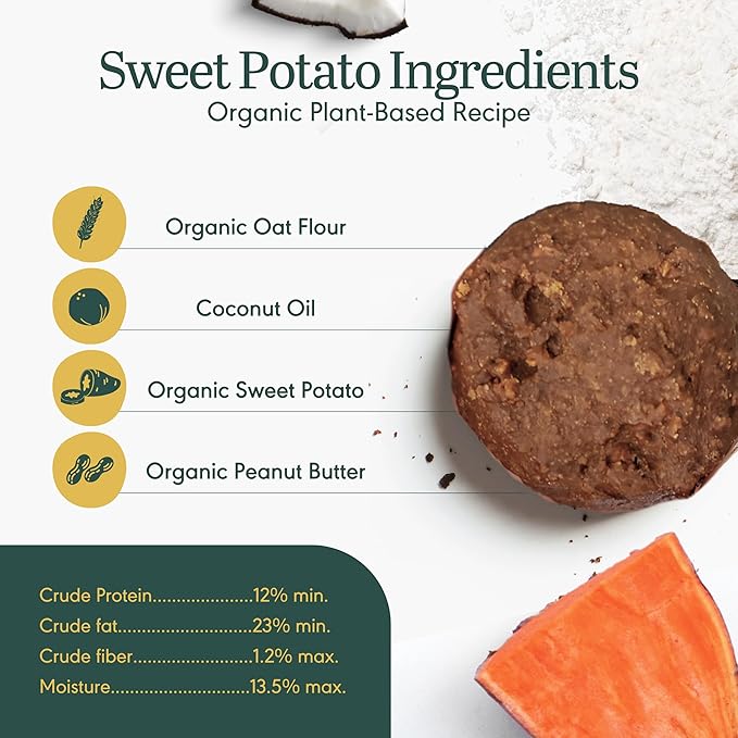 BRAMBLE Dog Treats. Plant-Based Treats for Dogs, Wheat-Free Everyday Dog Treats. Sweet Potato & Peanut Butter, Soft & Chewy Cookies. 8 oz