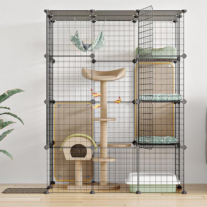 Oneluck 4-Tier 55 Inch Large Cat Cages DIY Cat Playpen Detachable Metal Wire Kennels Cat Crate Exercise Extra Place Ideal for 1-2 Cat
