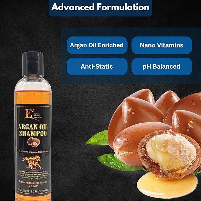 E3 Argan Oil Shampoo - Moisturizing Pet Shampoo, Hair Shampoo Argan Oil, Hair Shine, Shampoo De Caballo, Gentle Formula, Good for Dogs Too (8 fl oz)