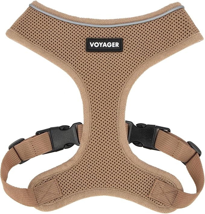 Voyager Aerolite No Pull Mesh Dog Harness with Lightweight, Soft, Breathable, Reflective Stitching, and Adjustable Straps for Walking, Running, Training, Heavy Duty and Durable - Beige, M