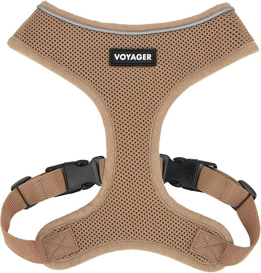 Voyager Aerolite No Pull Mesh Dog Harness with Lightweight, Soft, Breathable, Reflective Stitching, and Adjustable Straps for Walking, Running, Training, Heavy Duty and Durable - Beige, M