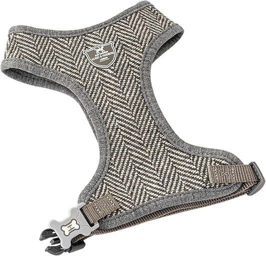 HUGO & HUDSON Dog Harness, No-Pull Anti Choke Tweed Harness Vest, Grey Herringbone, XS