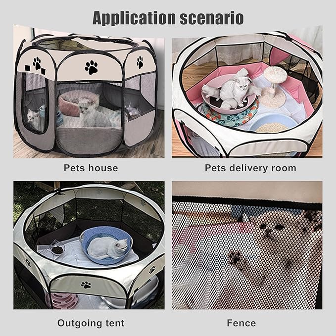 Portable Dog Playpen, Pet Play Pen for Indoor Outdoor Cat, Adult Kitten/Puppy Exercise Playpen Tent Birthing Box, Waterproof Travel Dog Camping Cage for Medium Large Dog Animal House (Grey)