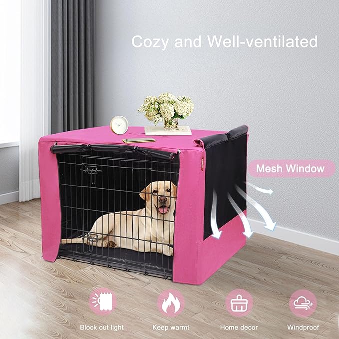 HiCaptain Dog Crate Cover for 36 Inches Wire Crate, Heavy-Duty Breathable Pet Kennel Covers Fit for 1 2 Doors Standard Wire Crate (Pink 36 inches)