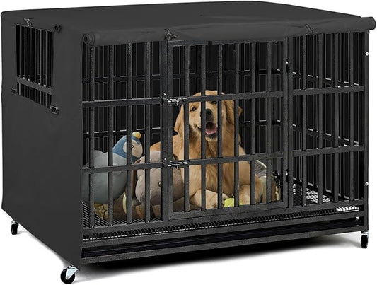 Explore Land 38 inches Dog Crate Cover Heavy Duty Polyester Pet Kennel Sunshade Universal Fit for Wire Cage (Black)