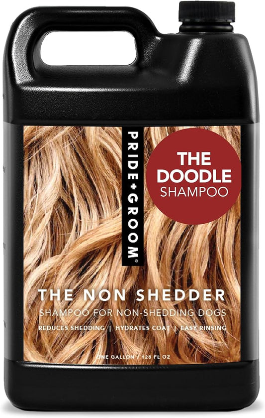 Pride and Groom The Non Shedder | Dog Grooming Shampoo For Doodles and Dogs that Do Not Shed | Tearless All Natural Body Wash with Essential Oils & Coat-Specific Ingredients that Enhance Shine – 128oz