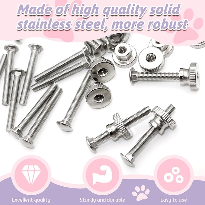 20 Sets Pet Carrier Replacement Fasteners - Heavy Duty Stainless Steel Bolts and Nuts for Kennel - Dog and Cat Replacement Parts, M540-R