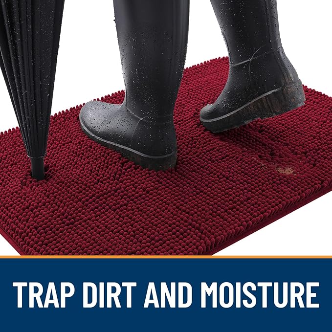 OLANLY Dog Door Mat for Muddy Paws 59x24, Absorbs Moisture and Dirt, Absorbent Non-Slip Washable Mat, Quick Dry Chenille, Mud Mat for Dogs, Entry Indoor Door Mat for Inside Floor, Burgundy