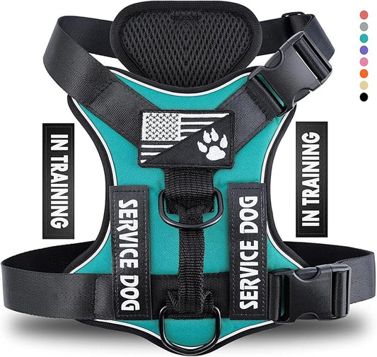 Demigreat Service Dog Harness, Reflective Dog Vest Harness with 5 PCS Patches, Adjustable Soft Oxford Pet Harness, Inner Layer Mesh, Easy to Control for Dogs