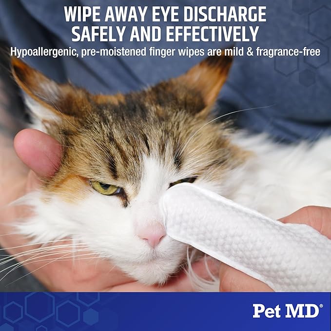 Pet MD Finger Wipes - Tear Stain Remover for Dogs & Cat Eye Wipes - Dog Eye Wipes for Discharge and Crust - Fragrance-Free & Hypoallergenic Face and Eye Cleaner - 50ct