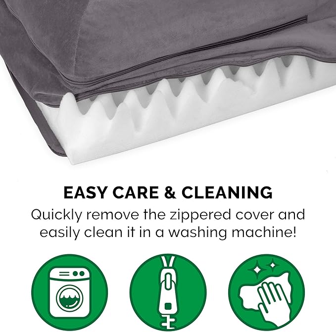 Furhaven Orthopedic Dog Bed for Large Dogs w/ Removable Bolsters & Washable Cover, For Dogs Up to 95 lbs - Plush & Velvet L Shaped Chaise - Platinum Gray, Jumbo/XL