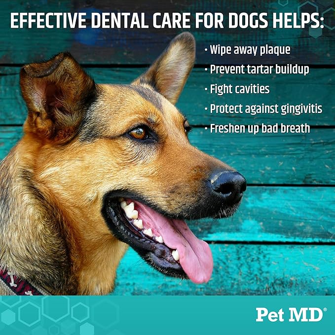 Pet MD Pet Dental Finger Wipes for Dogs - Plaque and Tartar Remover for Dogs to Improve Oral Care - Pet Teeth Cleaning Finger Wipes for Healthy Gums and Fresh Breath - Fresh Apple & Mint, 50ct