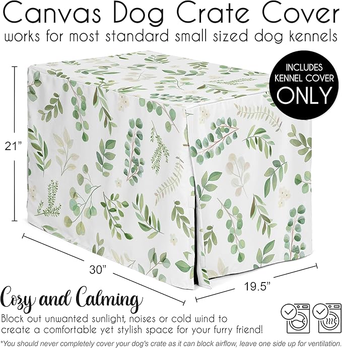 Sweet Jojo Designs Green Boho Floral Leaf Dog Crate Cover – Kennel Covers for 30 Inch Pet Cage Small/Medium - Neutral Sage White Bohemian Watercolor Botanical Flower Woodland Tropical Garden Nature