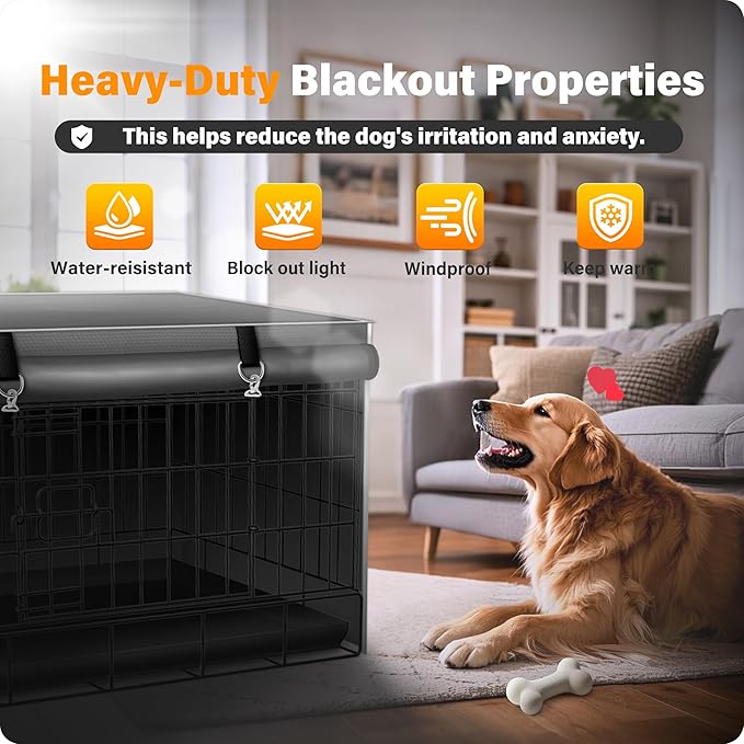 Dog Crate Cover 36 Inch Insulated & Breathable Chew-Proof – Heavy-Duty Dog Cage Cover for Sun/Rain Protection, Universal Fit Wire Crates, Anxiety Relief, Gray(Cover Only)