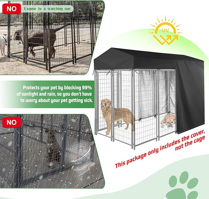 Outdoor Dog Black Cover Half Coverage for 8'Dx4'Wx6'H 600D Heavy Duty Waterproof Kennel Covers for Dog Cages(Cover Only)