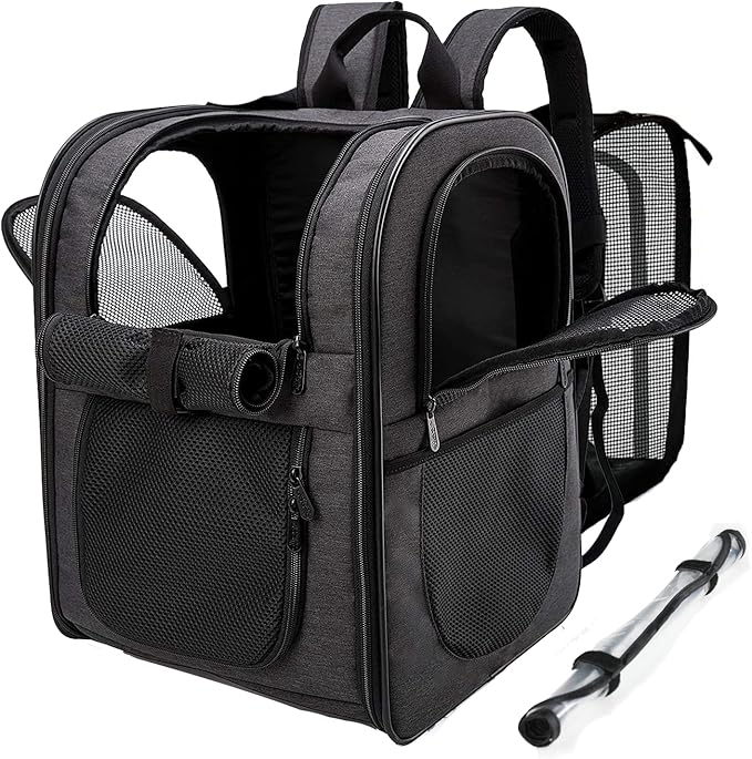 Apollo Walker Pet Carrier Backpack for Large/Small Cats and Dogs, Puppies, Safety Features and Cushion Back Support for Travel, Hiking, Outdoor Use (Black-Expandable)