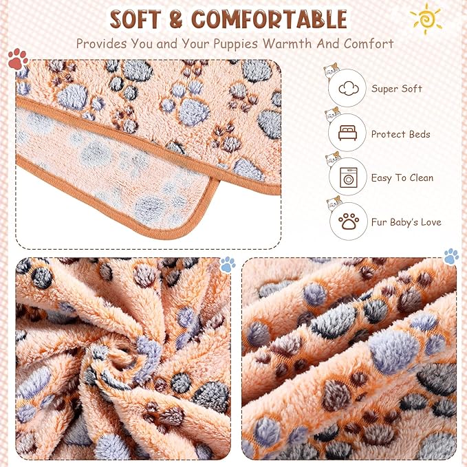 Tatuo 4 Pcs Dog Blanket Pet Puppy Blanket Puppy Teething Toys Paw Print Fleece Blanket for Pet Cat Soft Warm Sleep Mat Guinea Pig Cage Blanket(XXX-Large(51 x 63 Inch),White, Coffee, Pink, Purple)