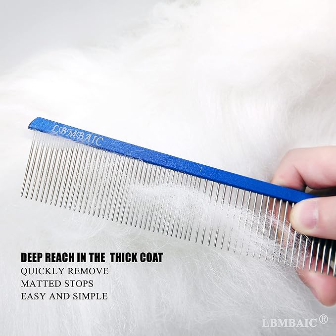 Metal Dog Grooming Comb for Shedding Tangles,Knots,Mats.Dog Combs With Long Wide Tooth for Long Thick Curly Hair Metal Pet Comb for Poodles and Goldendoodles Dematting.7.5INCHES.