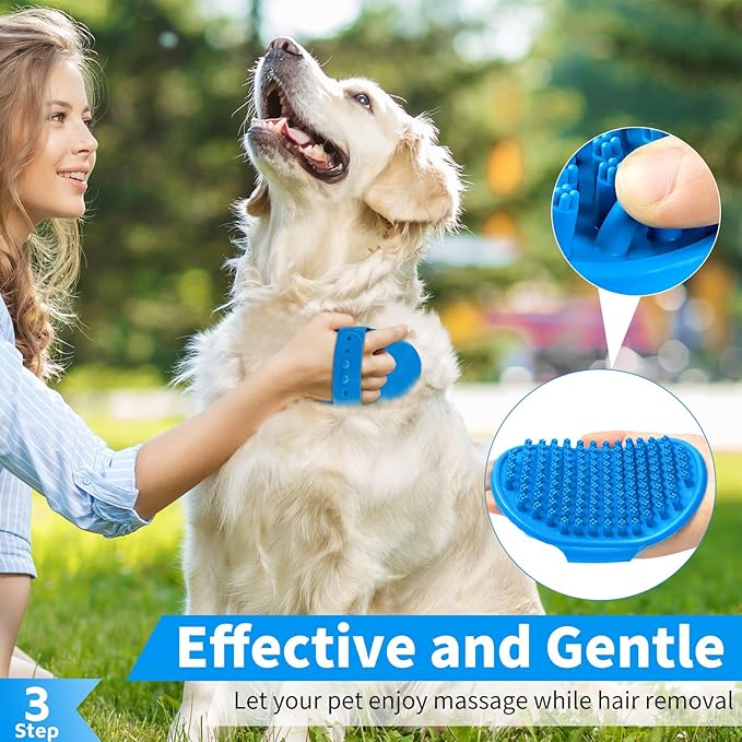 Comotech 3PCS Dog Bath Brush | Dog Shampoo Brush | Dog Scrubber for Bath | Dog Bath Brush Scrubber | Dog Shower/Washing Brush with Adjustable Ring Handle for Short & Long Hair (Blue Blue Blue)