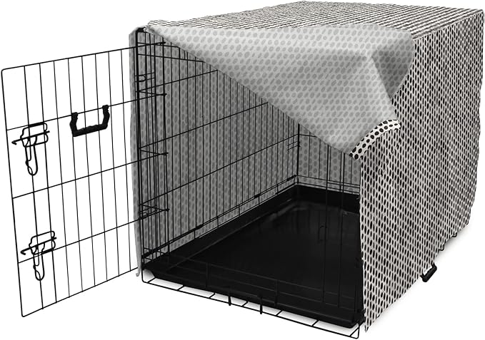Lunarable Abstract Dog Crate Cover, Monochrome Grunge Pattern with Modern Round Shapes Print, Easy to Use Pet Kennel Cover for Medium Large Dogs, 48 Inch, Grey Charcoal