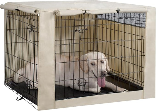 HiCaptain Dog Crate Cover for 54 Inches Wire Crates, Heavy-Duty Polyester Indoor Dog Kennel Cover Universal Fit for 1 2 Doors Standard Metal Cage (54 inches, Light Tan)