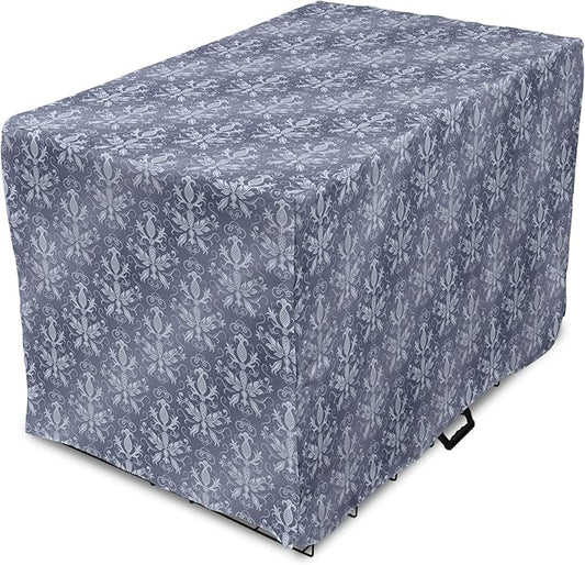 Lunarable Damask Dog Crate Cover, Medieval Repetitive Pattern with Flourish Ornaments, Easy to Use Pet Kennel Cover for Small Dogs Puppies Kittens, 18 Inch, Purpleblue Ceil Blue