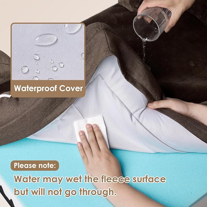 EHEYCIGA Orthopedic Dog Bed for Small Dogs, Waterproof Memory Foam Small Dog Beds with Sides, Non-Slip Bottom and Egg-Crate Foam Medium Dog Couch Bed with Washable Removable Cover, Brown