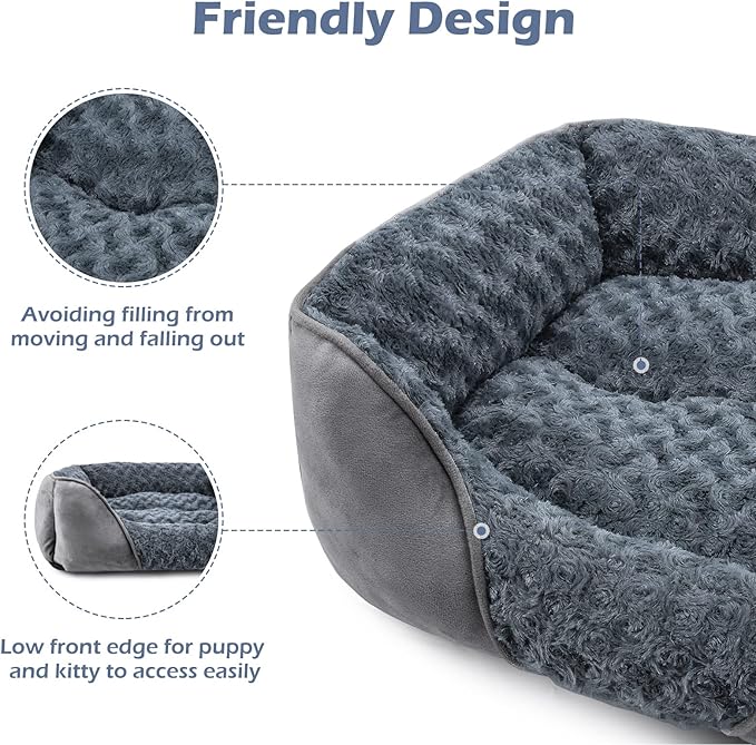INVENHO Dog Bed for Large Medium Small Dogs/Puppy, Rectangle Washable, Orthopedic, Soft Calming Sleeping Durable Pet Cuddler with Anti-Slip Bottom S(20"x19"x6")