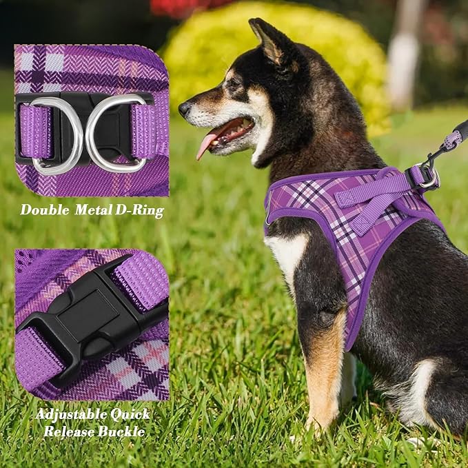 Athena Collection Step-in Dog Harness with 5 ft Leash, Large Dog Harness Leash Set Large No Pull Dog Vest Harness with Reflective Strips Adjustable Velcro, Easy Walk Dog Harness, Purple
