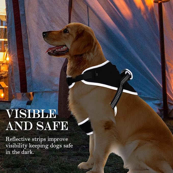 Reflective No Pull Dog Harness for Medium Dogs, Easy Control Dog Vest Harness, Breathable Mesh Harness, Comfortable and Adjustable, Metal Ring and Control Handle, Black M